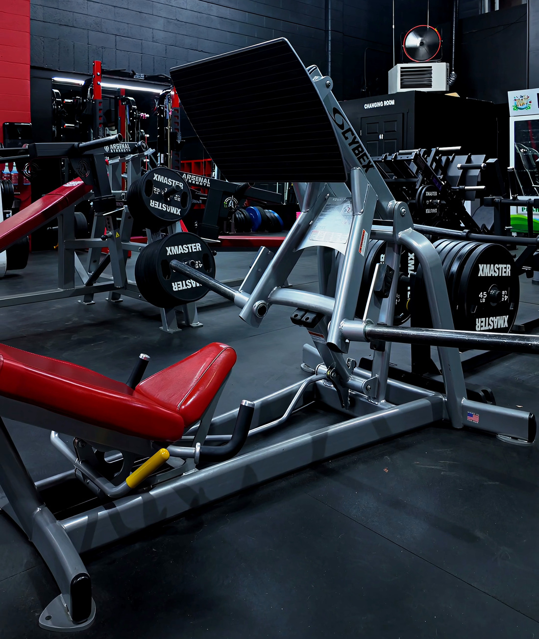 Silver CYBEX plate-loaded squat press at Legacy Athletix